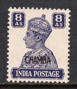 INDIA (CHAMBA) — SCOTT 99  — 1943 8a KGVI OVERPRINT — MH — SCV $22