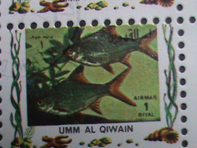 ​UMM AL QIWAIN-1973 LOVELY TROPICAL FISHES-CTO MINI SHEET VERY FINE