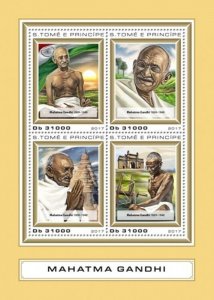 St Thomas - 2017 Mahatma Gandhi - 4 Stamp Sheet - ST17416a