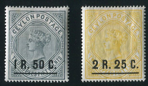 Ceylon #160-161 Cat$70, 1899 Surcharges, set of two, hinged