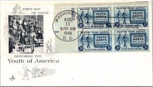 FDC 1948 SC #963 - Art Craft Cachet - Washington DC - Sheet of 4 - F62906