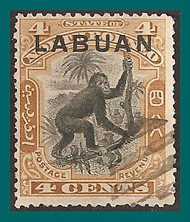 Labuan 1900 Orang-utan, Brown, cancelled #96,SG112