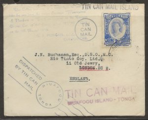 1938 Niuafoou Tonga Tin Can Mail cover Quensell Buchanan London Dispatch Blikken