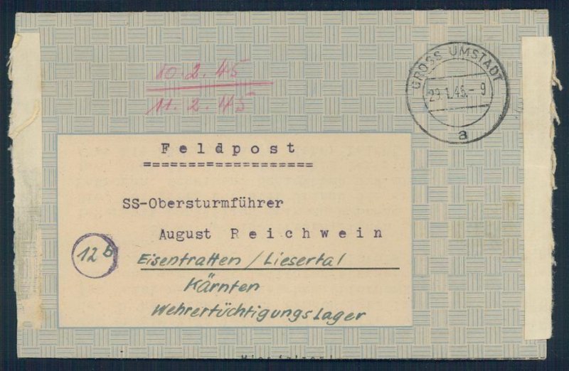 3rd Reich Jan 1945 Wehrertuechtigungslager SS Feldpost Cover G52773