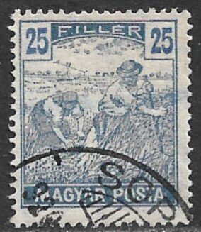 HUNGARY 1919-20 25f MAGYAR POSTA Inscribed Harvester Issue Sc 183 VFU