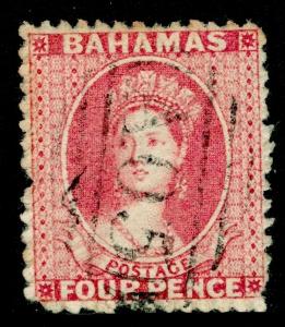 BAHAMAS SG18, 4d dull rose, USED. Cat £375. PERF 13, NO WATERMARK.