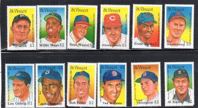 ST. VINCENT #1211-1222 BASEBALL PLAYERS IN HALL OF FAME MINT VF NH O.G