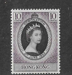 Hong Kong Sc #184 10c Coronation  NH VF