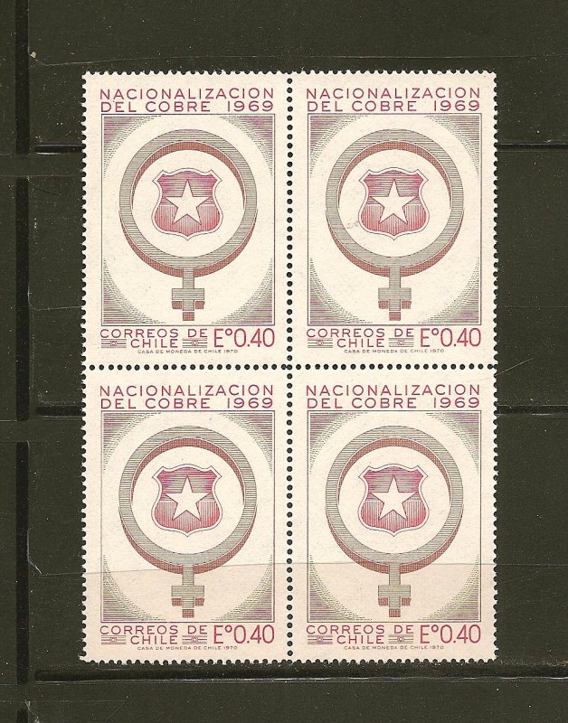 Chile 395 Copper Symbol Chile Arms Block of 4 MNH