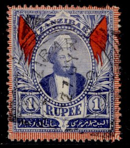 ZANZIBAR QV SG170, 1r deep blue, FINE USED. Cat CDS
