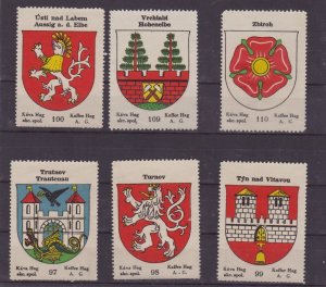 German Kaffee Hag Town Crests Stamps - Lot of 6 Czech Town Crests