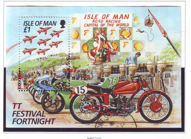 Isle of Man Sc 705 1996 TT Motorcycle stamp sheet used