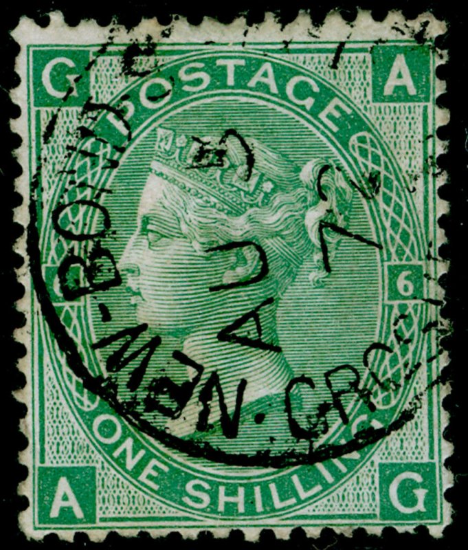 SG117, 1s green plate 6, FINE USED, CDS. Cat £45. AG