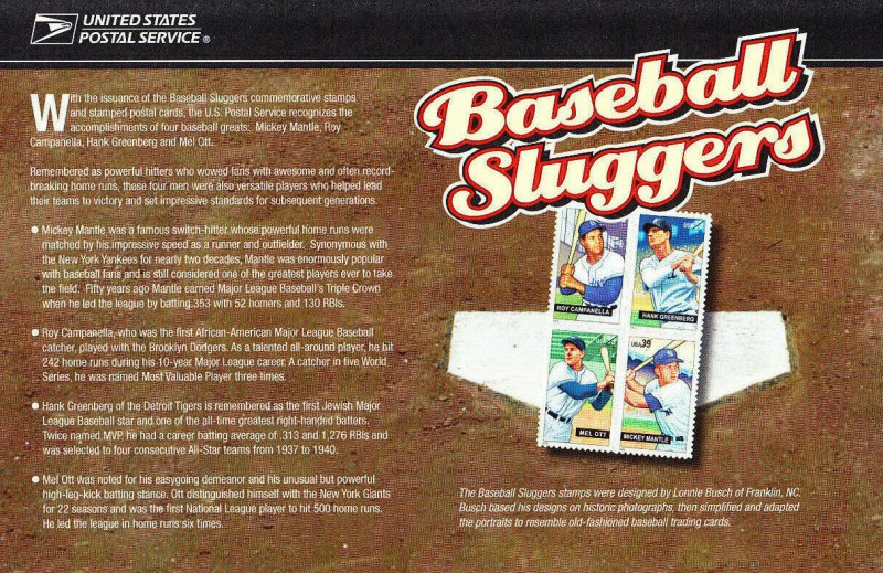 USPS 1st Day Ceremony Program #4080-83 Baseball Sluggers Ott Mantle Greenberg