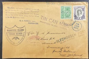 1937 Tonga TIN CAN MAIL Cover Multiple Cancels to New Zealand