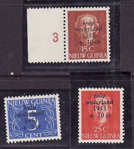 Netherlands New Guinea-Sc.#B1-B3-unused NH semi-postal set-Flood relief-1953-