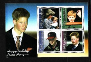 Gibraltar-Sc#916a-unused NH sheet-Prince Harry-18th birthday-Princess Diana-2002