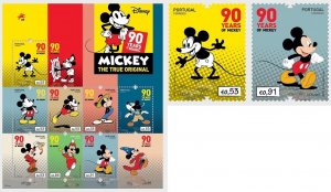 Portugal 2018 Mickey Mouse 90 Years set and sheetlet / block MNH