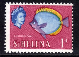 St Helena 1961 - 65 QE2 1d Butterflyfish Umm Chalky SG 176a ( R188 )