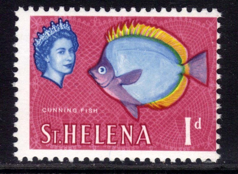 St Helena 1961 - 65 QE2 1d Butterflyfish Umm Chalky SG 176a ( R188 )