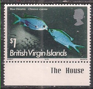 British Virgin Islands 1975 QE2 $1 Fish SG 343w MNH ( H1007 )