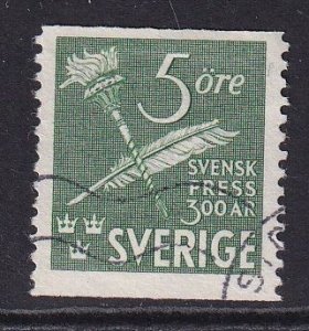 Sweden #360  used 1945 torch and pen   perf. 12 1/2   Vert.  5o