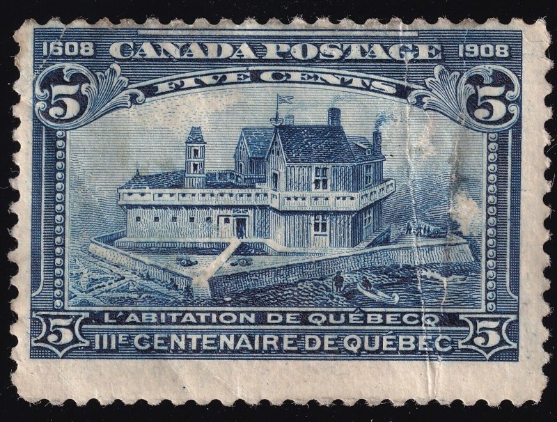 Canada Scott 99 Used 5c Quebec Tercentenary (Flaws, Low Price!!) 1908 QCX2032