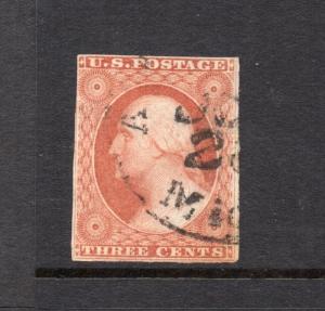 #10A - 3 cent stamp of 1851 - RARE FIRST PLATE #1 early - cv$160++  39R1e