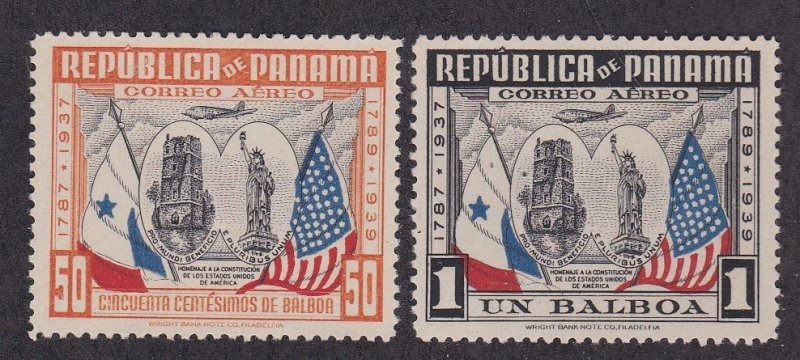 Panama # C52-53, Statue of Liberty, High Values, Hinged, 1/3 Cat.