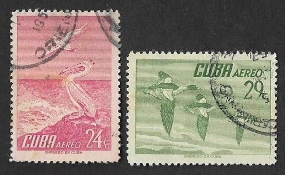 SE)1956 CUBA FAUNA, BIRDS, HAVANA PELICANS, 2 USED BELLS