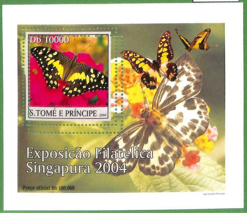 A0545 - S. TOME' & PRINCIPE -  ERROR  MISSPERF SHEET -  Butterflies  2004