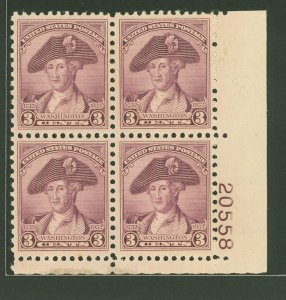 United States #708 Unused Plate Block