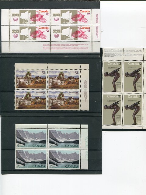 Canada 4 diff. $2.00 Plate Blocks  VF -  Lakeshore Philatelics