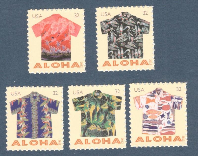 4592-96 Aloha Shirts Set Of 5 Mint/nh FREE SHIPPING (A-182)