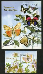 ST KITTS 619-620 MNH S/S SCV $11.25 BIN $6.00 BUTTERFLIES