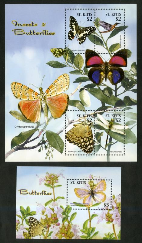 ST KITTS 619-620 MNH S/S SCV $11.25 BIN $6.00 BUTTERFLIES