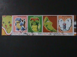 ​TIMOR-2001-WORLD FAMOUS POKEMON -CTO STRIP-VF-FANCY CANCEL LAST ONE