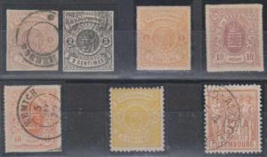 LUXEMBOURG 1859-82 ASSORT 7 STAMPS SC 4-5, 25 & 59 USED AND 18-19 & 32 FVF TO XF 