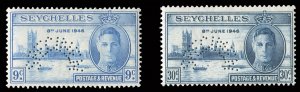 Seychelles #149-150S (SG 150-151s) Cat£85, 1946 Victory, set of two, perfora...