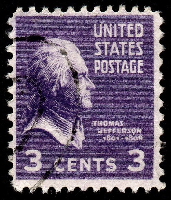 U.S. Scott #807: 1938 3¢ Thomas Jefferson, Used, F+