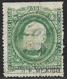 MEXICO REVENUES 1882 50c Wove PAPER DOCUMENTARY TAX DF MEXICO Control Used DO80