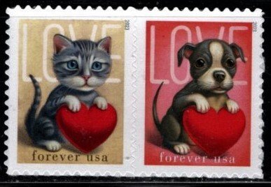 #5745 - 5746 2023 Love - Kitty & Puppy (Attached Pair) - MNH