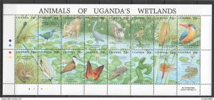 Uganda Fauna Wild Animals Of Uganda'S Wetlands #856-71 1Sh ** Nw0604