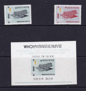 Korea South a pair & mini sheet MNH 1966 WHO set