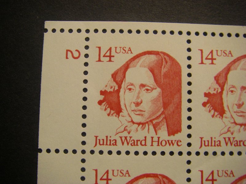 Scott 2176, 14c Julia Ward Howe, PB4 #2 x 4 Matched Set, MNH Great Americans