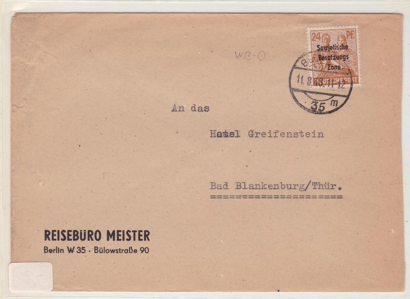 Germany Soviet Zone 1948 Berlin to Bad Blankenburg stamps cover  R20748