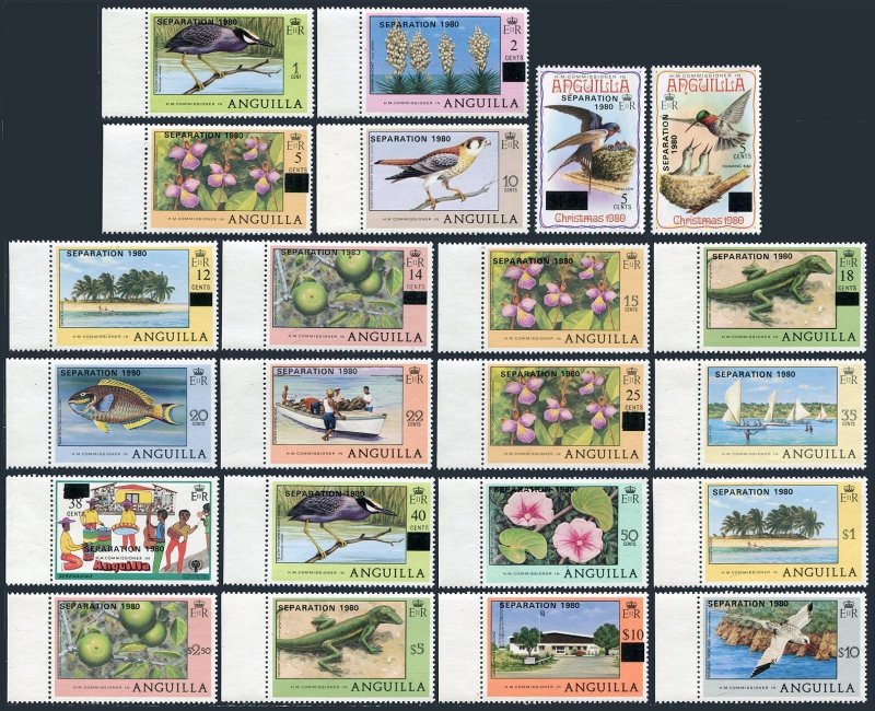 Anguilla 402-423, MNH. Mi 400-421. SEPARATION 1980. Bird,Plant, Lizard,Hibiscus,