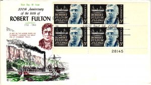 #1270 Robert Fulton Plate Block = Cover Craft Cachet