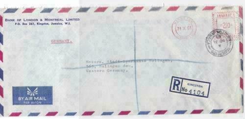 bank of london & montreal 1964 jamaica registered  stamps cover ref r16026