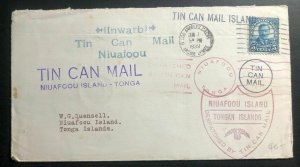 1938 SeaPost Tonga Toga Tin Can Canoe Mail Cover To Niuafoou Island USA Postage